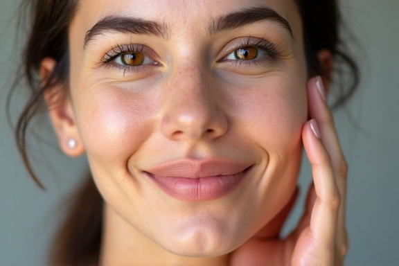 Woman applying natural serum to her face