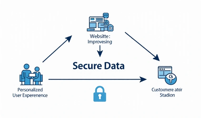 Data flow diagram showing how information is used securely for website improvement, personalization, and customer service.